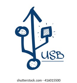 Symbol Universal Serial Bus icon. Design elements in hand drawn style.