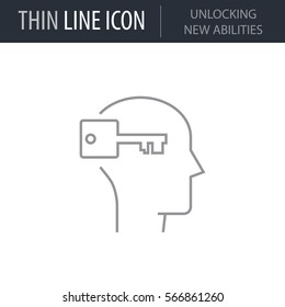 Symbol of Unlocking New Abilities. Thin line Icon of Human Personality And Traits. Stroke Pictogram Graphic for Web Design. Quality Outline Vector Symbol Concept. Premium Mono Linear Beautiful Plain
