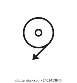 Symbol for unwinding material. Circle with direction movement arrow. Vector icon.
