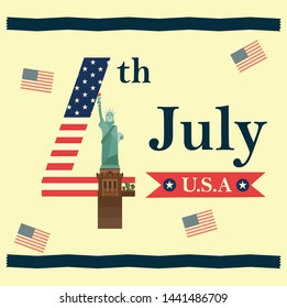 A symbol of USA containing number four,American flag and Liberty statue in one object.A poster/banner of American Independence Day