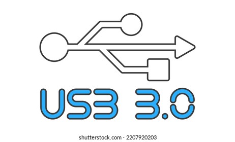 Symbol USB icon with blue inscription USB 3.0