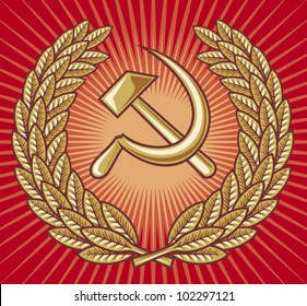 symbol of USSR - hammer, sickle and laurel wreath 