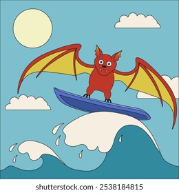 The symbol of Valencia on the surf. A storm in Spain. A bat on the waves. Vector illustration. EPS 10