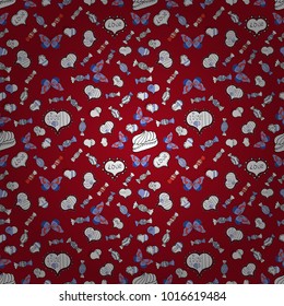 Symbol valentines day. Vector heart. Border wedding. Seamless love pattern with cute lettering calligraphy text and hearts, envelopes, doodles. Swirls in red, white and neutral colors.