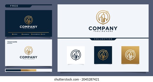 Symbol vector of building and property logo template with creative line art icon. Logo design and business card