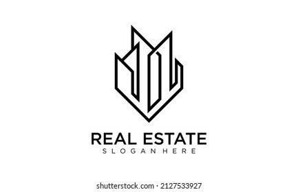 Symbol vector of building and property logo template with creative lineart icon. Real estate architeture design