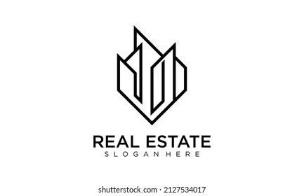Symbol vector of building and property logo template with creative lineart icon. Real estate architeture design