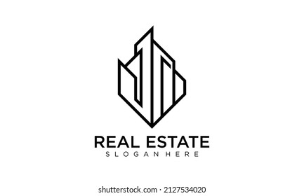 Symbol vector of building and property logo template with creative lineart icon. Real estate architeture design