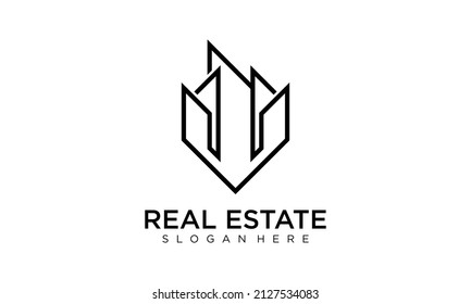 Symbol vector of building and property logo template with creative lineart icon. Real estate architeture design	