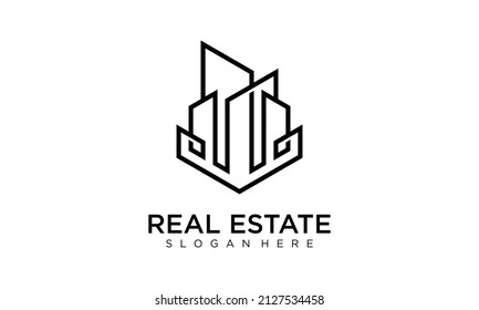 Symbol vector of building and property logo template with creative lineart icon. Real estate architeture design	