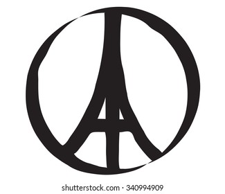 Symbol vector illustration of pray hands and Eiffel Tower ,Paris on white background, doodle hand drawn, Peace for Paris, Pray for Paris.