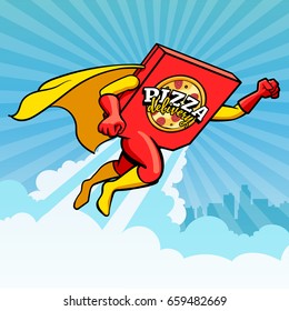 Symbol, Vector Logo Of Pizza Delivery Flying Hero