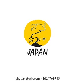 symbol vector of simple sun japan bonsai tree hand drawn design