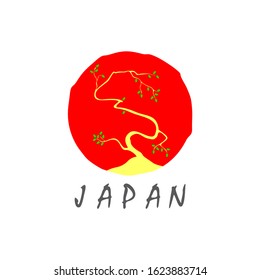 symbol vector of simple sun japan bonsai tree hand drawn design