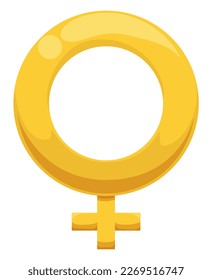 Symbol of Venus, female or woman with golden and shiny effect in cartoon style, isolated over white background.