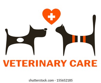 symbol of veterinary care with cute dog and cat