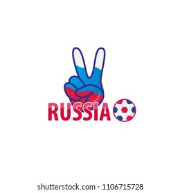 symbol victory of the hand with a soccer ball russia