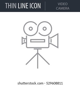 Symbol of Video Camera. Thin line Icon of Electronics And Devices. Stroke Pictogram Graphic for Web Design. Quality Outline Vector Symbol Concept. Premium Mono Linear Beautiful Plain Laconic Logo