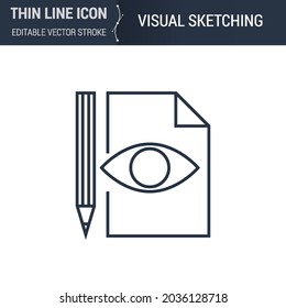 Symbol of Visual Sketching Thin Line Icon of 3D Printing and Modeling Set. Stroke Pictogram Graphic Suitable for Infographics. Editable Vector Stroke. Premium Mono Linear Plain Laconic Logo