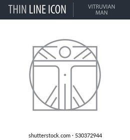 Symbol of Vitruvian Man Thin line Icon of Icons Of Biochemistry And Genetics Icon. Stroke Pictogram Graphic for Web Design. Quality Outline Vector Symbol Concept. Premium Mono Linear Beautiful Plain
