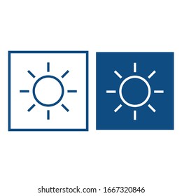 Symbol of warm temperature and sun. The object is located in a square frame. Vector blue icons.