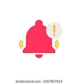 Symbol with warning or alarm sign. Notifications bell icon with new urgent message. Social media notice event reminder. Ringing bell with new notification for alarm clock and smartphone application.