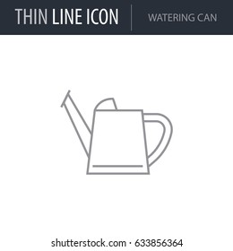 Symbol of Watering Can. Thin line Icon of Farming. Stroke Pictogram Graphic for Web Design. Quality Outline Vector Symbol Concept. Premium Mono Linear Beautiful Plain Laconic Logo