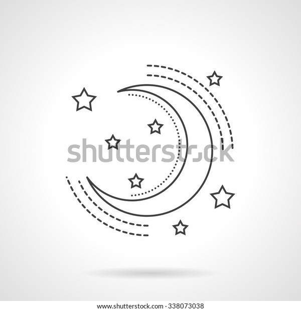 Symbol of waxing crescent and\
many stars. Astronomy and astrology sign. Flat line style vector\
icon. Single web design elements for business, app,\
website.