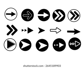  Símbolo para el diseño del Sitio web, logotipo, App. Flecha Ilustración vectorial. Moderno simple Diferentes símbolos de dirección de flecha de cursor en estilo plano. Símbolo de recarga, actualización, carga, reciclaje y repetición