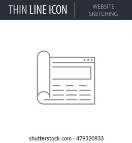 Symbol of Website Sketching. Thin line Icon of Web Design and Development. Stroke Pictogram Graphic for Web Design. Quality Outline Vector Symbol Concept. Premium Mono Linear Laconic Logo.