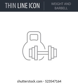 Symbol of Weight And Barbell Thin line Icon of Fitness And Sport. Stroke Pictogram Graphic for Web Design. Quality Outline Vector Symbol Concept. Premium Mono Linear Beautiful Plain Laconic Logo