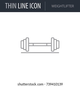 Symbol of Weightlifter. Thin line Icon of Set of Sport Equipment. Stroke Pictogram Graphic for Web Design. Quality Outline Vector Symbol Concept. Premium Mono Linear Beautiful Plain Laconic Logo