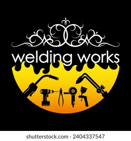 Symbol for a welder and welding work, tool and pattern