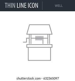 Symbol of Well. Thin line Icon of Farming. Stroke Pictogram Graphic for Web Design. Quality Outline Vector Symbol Concept. Premium Mono Linear Beautiful Plain Laconic Logo