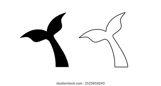 Symbol of whale tail. Abstract black and white dolphin silhouettes for tattoo. Emblem of fish tail.