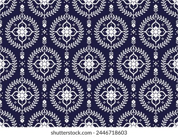 Symbol white floral seamless pattern on a dark blue background