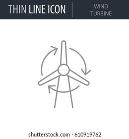 Symbol of Wind Turbine. Thin line Icon of Power And Energy. Stroke Pictogram Graphic for Web Design. Quality Outline Vector Symbol Concept. Premium Mono Linear Beautiful Plain Laconic Logo