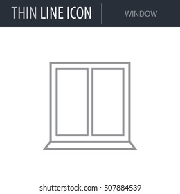 Symbol of Window Thin line Icon of Construction. Stroke Pictogram Graphic for Web Design. Quality Outline Vector Symbol Concept. Premium Mono Linear Beautiful Plain Laconic Logo