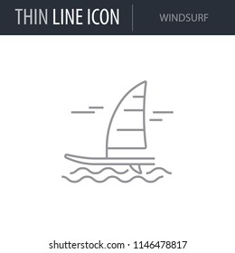 Symbol of Windsurf. Thin line Icon of Set of Sport Equipment. Stroke Pictogram Graphic for Web Design. Quality Outline Vector Symbol Concept. Premium Mono Linear Beautiful Plain Laconic Logo