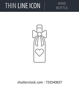 Symbol of Wine Bottle. Thin line Icon of Saint Valentin Lineal. Stroke Pictogram Graphic for Web Design. Quality Outline Vector Symbol Concept. Premium Mono Linear Beautiful Plain Laconic