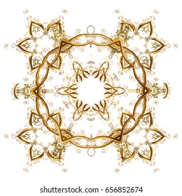 Symbol of winter. Beautiful decoration. Hand-drawn vector illustration of isolated stylized snowflakes. Isolated watercolor golden snowflakes on white background.