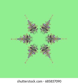 Symbol of winter. Beautiful decoration. Isolated watercolor snowflakes on colorful background. Vector illustration with isolated snowflakes.