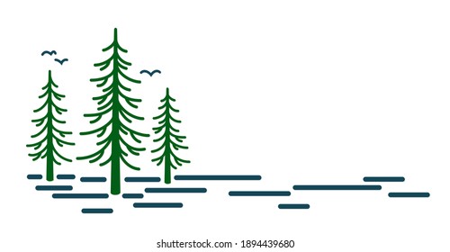 The Symbol of winter forest with bird flight.