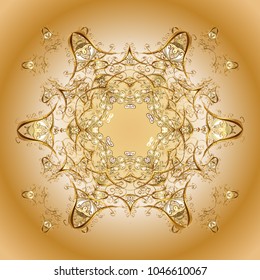 Symbol winter, frozen, Christmas, New Year holiday. Vector illustration. Graphic element decoration. Flat design. Snowflake mosaic icon. Beige, orange and yellow silhouette snow flake sign.