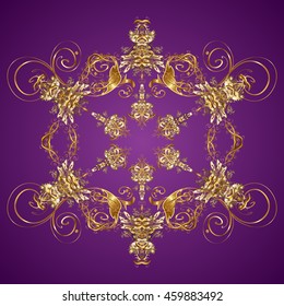 Symbol of winter. Illustration snowflake. Isolated watercolor snowflakes on golden colors. Beautiful decoration.