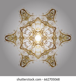 Symbol of winter. Isolated watercolor golden snowflakes on white background. Beautiful decoration. Hand-drawn vector illustration of isolated stylized snowflakes.