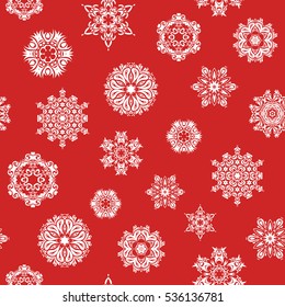 Symbol of winter. Isolated watercolor snowflakes on red background. Hand-drawn vector illustration of isolated stylized snowflakes. Beautiful decoration.