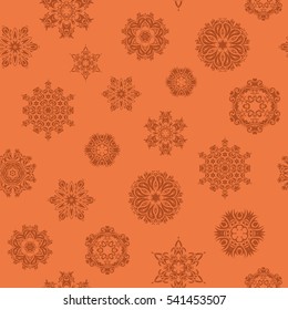 Symbol of winter. Isolated watercolor snowflakes on orange background. Hand-drawn vector illustration of isolated stylized snowflakes. Beautiful decoration.