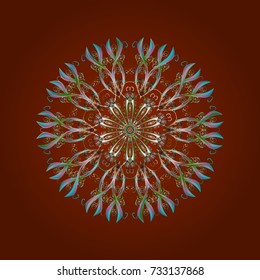 Symbol of winter. Isolated watercolor snowflakes on brown, blue and green colors. Vector illustration with brown, blue and green isolated snowflakes. Beautiful decoration.