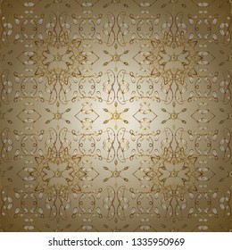 Symbol of winter, Merry Christmas holiday, Happy New Year 2019. Abstract wallpaper, wrapping decoration. Golden snowflake simple seamless pattern. Vector golden pattern on beige and yellow colors.